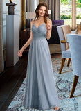 Susanna A-Line V-neck Floor-Length Tulle Lace Bridesmaid Dress UKP0017218