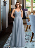 Susanna A-Line V-neck Floor-Length Tulle Lace Bridesmaid Dress UKP0017218