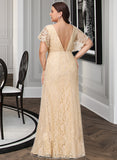 Sherlyn A-line V-Neck Floor-Length Lace Bridesmaid Dress UKP0017219