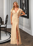 Sherlyn A-line V-Neck Floor-Length Lace Bridesmaid Dress UKP0017219