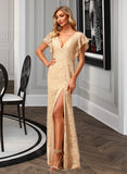 Sherlyn A-line V-Neck Floor-Length Lace Bridesmaid Dress UKP0017219