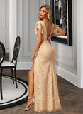 Sherlyn A-line V-Neck Floor-Length Lace Bridesmaid Dress UKP0017219