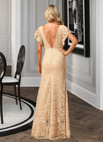 Sherlyn A-line V-Neck Floor-Length Lace Bridesmaid Dress UKP0017219