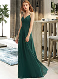 Val A-Line V-neck Floor-Length Chiffon Bridesmaid Dress With Ruffle UKP0017222