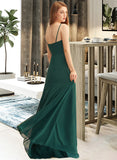 Val A-Line V-neck Floor-Length Chiffon Bridesmaid Dress With Ruffle UKP0017222