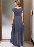 Novia A-Line V-neck Asymmetrical Chiffon Bridesmaid Dress With Ruffle UKP0017223