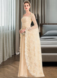 Vivien A-Line Square Floor-Length Chiffon Lace Wedding Dress With Ruffle Beading UKP0017225