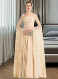 Vivien A-Line Square Floor-Length Chiffon Lace Wedding Dress With Ruffle Beading UKP0017225