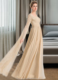 Vivien A-Line Square Floor-Length Chiffon Lace Wedding Dress With Ruffle Beading UKP0017225