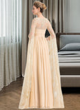 Vivien A-Line Square Floor-Length Chiffon Lace Wedding Dress With Ruffle Beading UKP0017225