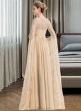 Vivien A-Line Square Floor-Length Chiffon Lace Wedding Dress With Ruffle Beading UKP0017225