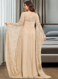 Vivien A-Line Square Floor-Length Chiffon Lace Wedding Dress With Ruffle Beading UKP0017225