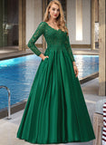 Juliette Ball-Gown/Princess V-Neck Floor-Length Satin Prom Dresses With Beading Sequins UKP0017229