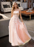 Sidney Ball-Gown/Princess Square Floor-Length Tulle Prom Dresses With Sequins UKP0017230