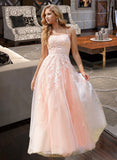 Sidney Ball-Gown/Princess Square Floor-Length Tulle Prom Dresses With Sequins UKP0017230