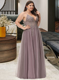 Brynn Ball-Gown/Princess V-neck Floor-Length Tulle Prom Dresses With Beading Sequins UKP0017231