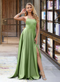 Amiya A-line Scoop Sweep Train Satin Prom Dresses UKP0017232