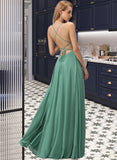 Harriet A-Line Square Floor-Length Chiffon Prom Dresses UKP0017233