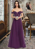 Madalyn Ball-Gown/Princess Off the Shoulder Floor-Length Chiffon Lace Prom Dresses With Beading Sequins UKP0017234