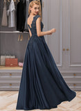 Pat Ball-Gown/Princess Scoop Floor-Length Satin Prom Dresses With Beading Sequins Bow(s) UKP0017235