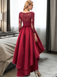 Crystal Ball-Gown/Princess V-Neck Asymmetrical Satin Prom Dresses With Beading Sequins UKP0017238