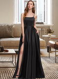 Jakayla A-line Square Floor-Length Satin Prom Dresses UKP0017240