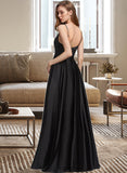 Jakayla A-line Square Floor-Length Satin Prom Dresses UKP0017240