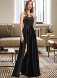 Jakayla A-line Square Floor-Length Satin Prom Dresses UKP0017240