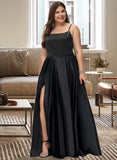 Jakayla A-line Square Floor-Length Satin Prom Dresses UKP0017240