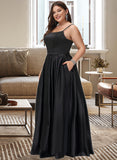 Jakayla A-line Square Floor-Length Satin Prom Dresses UKP0017240