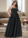 Jakayla A-line Square Floor-Length Satin Prom Dresses UKP0017240