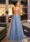 Keyla Ball-Gown/Princess Square Floor-Length Tulle Prom Dresses With Sequins UKP0017242