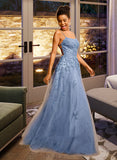 Keyla Ball-Gown/Princess Square Floor-Length Tulle Prom Dresses With Sequins UKP0017242