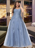 Keyla Ball-Gown/Princess Square Floor-Length Tulle Prom Dresses With Sequins UKP0017242