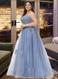 Keyla Ball-Gown/Princess Square Floor-Length Tulle Prom Dresses With Sequins UKP0017242