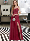 Theresa A-Line Square Floor-Length Tulle Lace Prom Dresses With Sequins UKP0017243