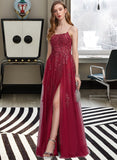 Theresa A-Line Square Floor-Length Tulle Lace Prom Dresses With Sequins UKP0017243