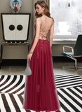 Theresa A-Line Square Floor-Length Tulle Lace Prom Dresses With Sequins UKP0017243