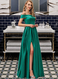 Halle Ball-Gown/Princess Off the Shoulder Floor-Length Satin Prom Dresses UKP0017246