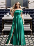 Halle Ball-Gown/Princess Off the Shoulder Floor-Length Satin Prom Dresses UKP0017246