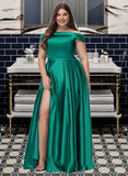 Halle Ball-Gown/Princess Off the Shoulder Floor-Length Satin Prom Dresses UKP0017246