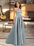 America A-Line Scoop Floor-Length Satin Prom Dresses With Beading UKP0017248