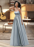 America A-Line Scoop Floor-Length Satin Prom Dresses With Beading UKP0017248