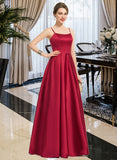 Haley A-line Square Floor-Length Satin Prom Dresses UKP0017251