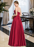 Haley A-line Square Floor-Length Satin Prom Dresses UKP0017251