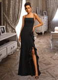 Ursula Sheath/Column Square Floor-Length Stretch Crepe Prom Dresses With Ruffle UKP0017252