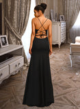 Ursula Sheath/Column Square Floor-Length Stretch Crepe Prom Dresses With Ruffle UKP0017252