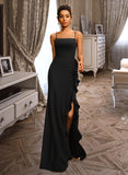 Ursula Sheath/Column Square Floor-Length Stretch Crepe Prom Dresses With Ruffle UKP0017252