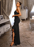 Ursula Sheath/Column Square Floor-Length Stretch Crepe Prom Dresses With Ruffle UKP0017252