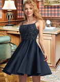 Kassidy A-Line Square Short/Mini Satin Prom Dresses UKP0017253